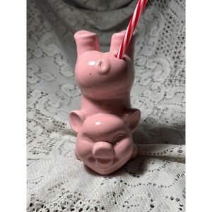 Pink Pig Bottoms Up Ceramic Cocktail Tiki Mug Novelty bar glass straw fun drink